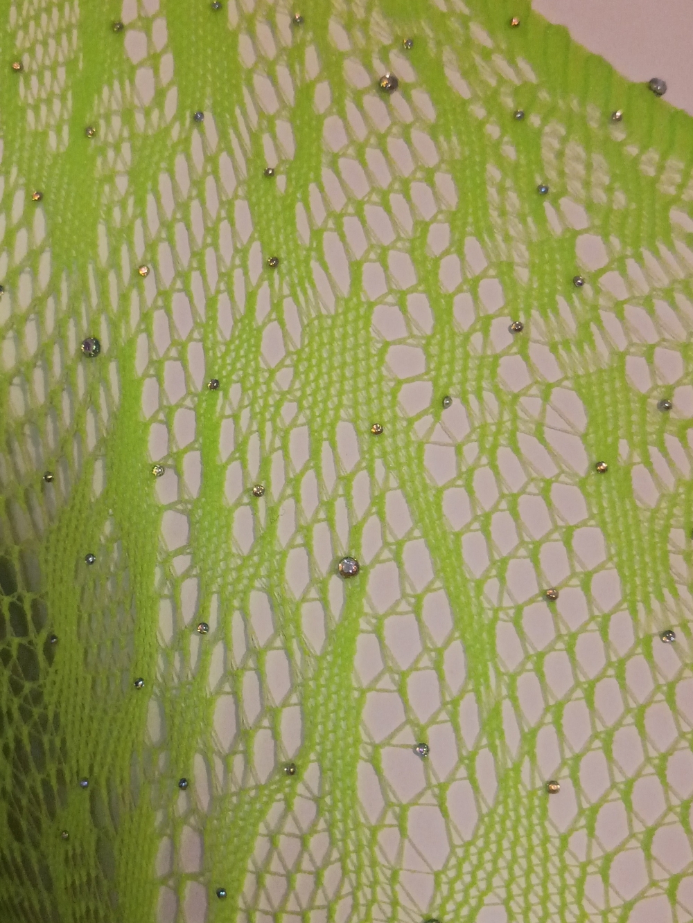 Neon Green Crochet Mesh Skirt with Rhinestones